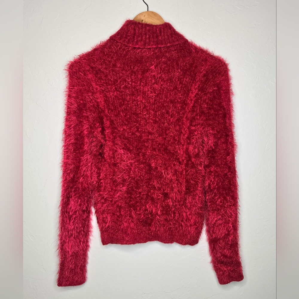 BEBE Red Fuzzy Mock Neck Sweater Long Sleeve Soft Textured Knit Pullover S Y2K - Picture 2 of 4